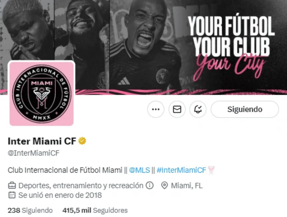 Crecimiento de seguidores del Inter Miami en Twitter tras el anuncio de Messi.  Foto: NA.