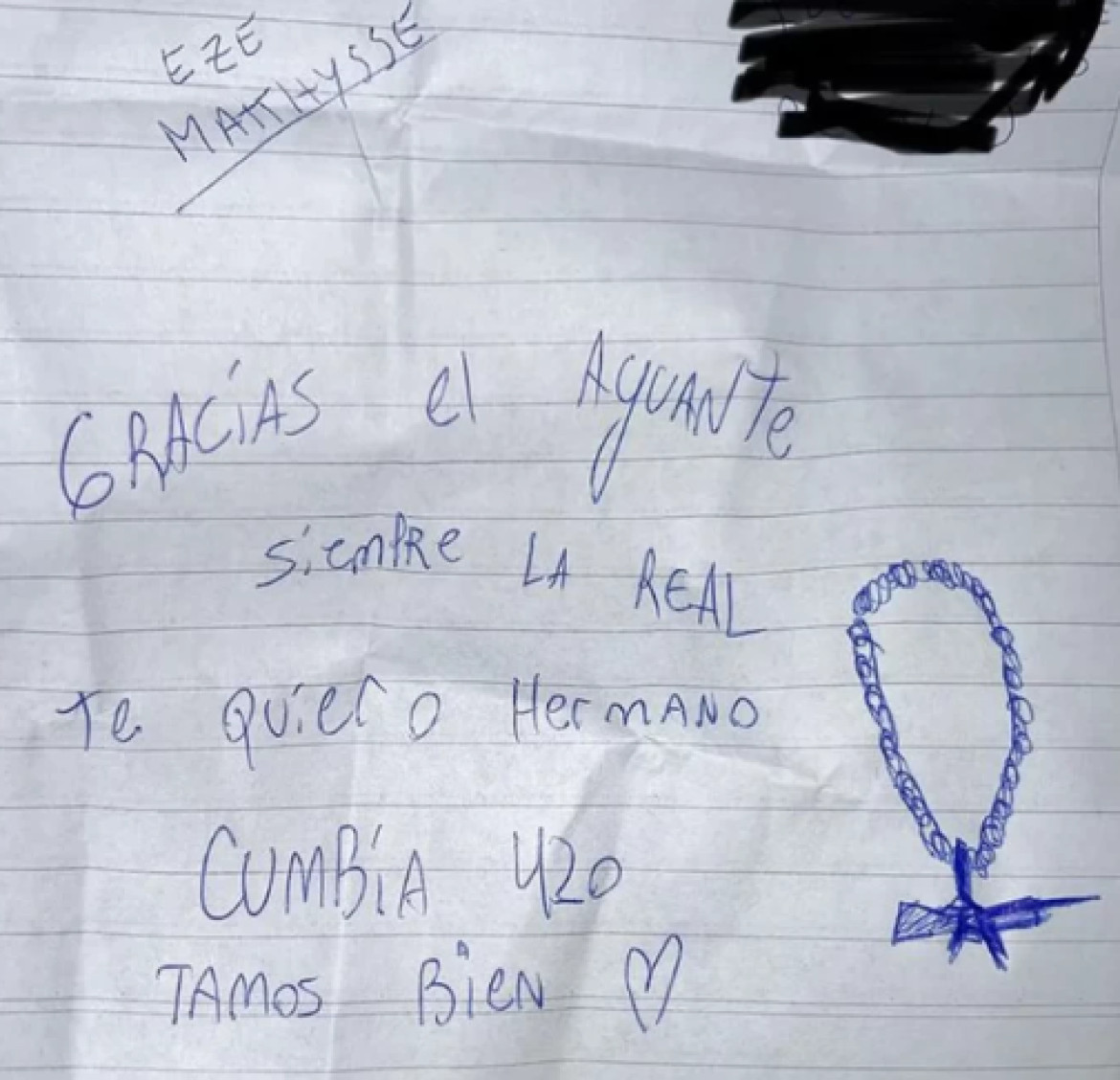 Carta de L-Gante para La Mafilia desde prisión. Foto: NA.