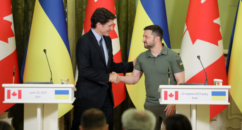 Justin Trudeau y Volodímir Zelenski en Ucrania. Foto: EFE.