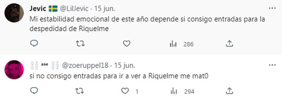 Expectativa por las entradas para la despedida de Juan Román Riquelme. Foto: Captura de Twitter.