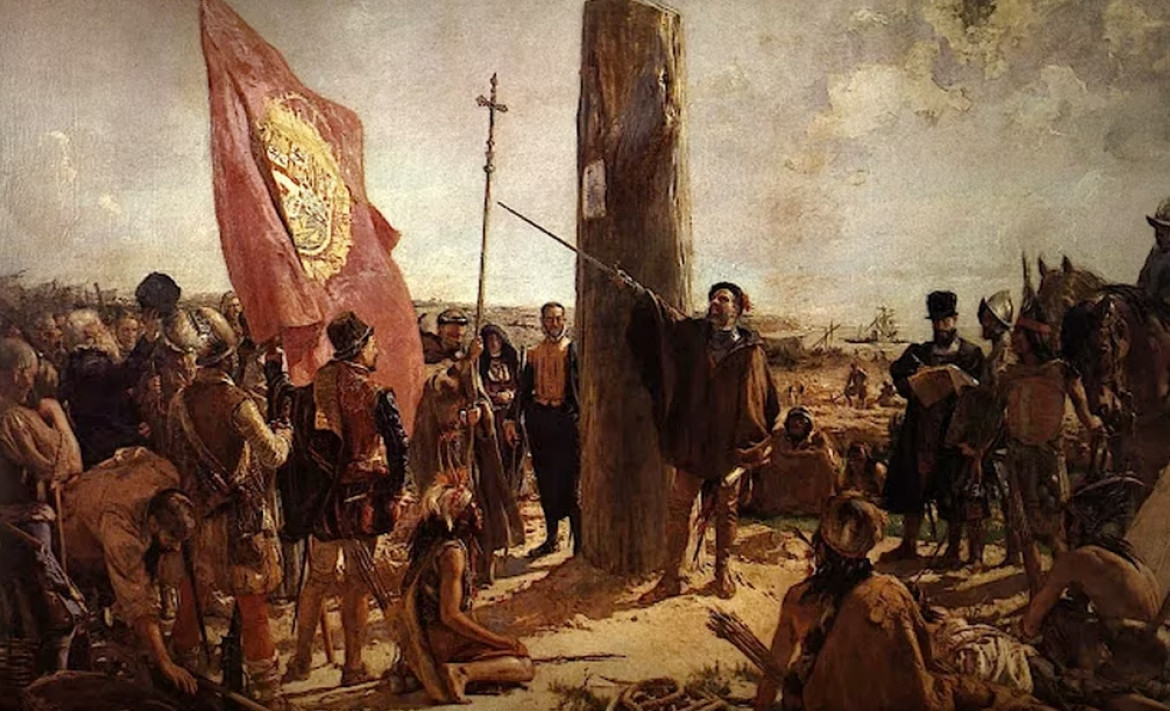 Garay en la ceremonia de fundación de Buenos Aires, según la segunda versión de la pintura de Moreno Carbonero