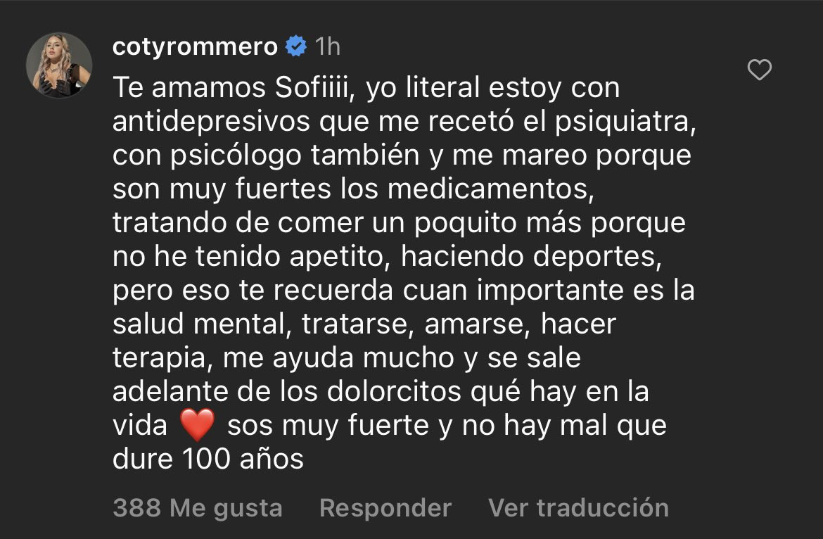 El mensaje de Coty Romero sobre su estado. Foto: Instagram.
