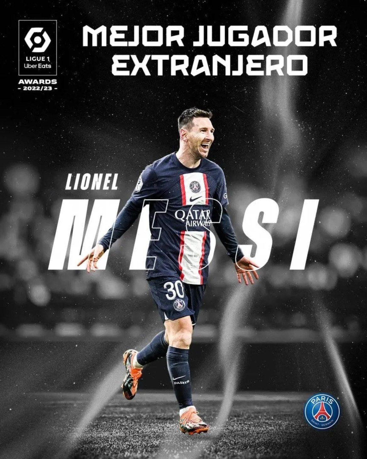 Lionel Messi fue elegido como mejor jugador extranjero de la Ligue 1. Foto: Redes.