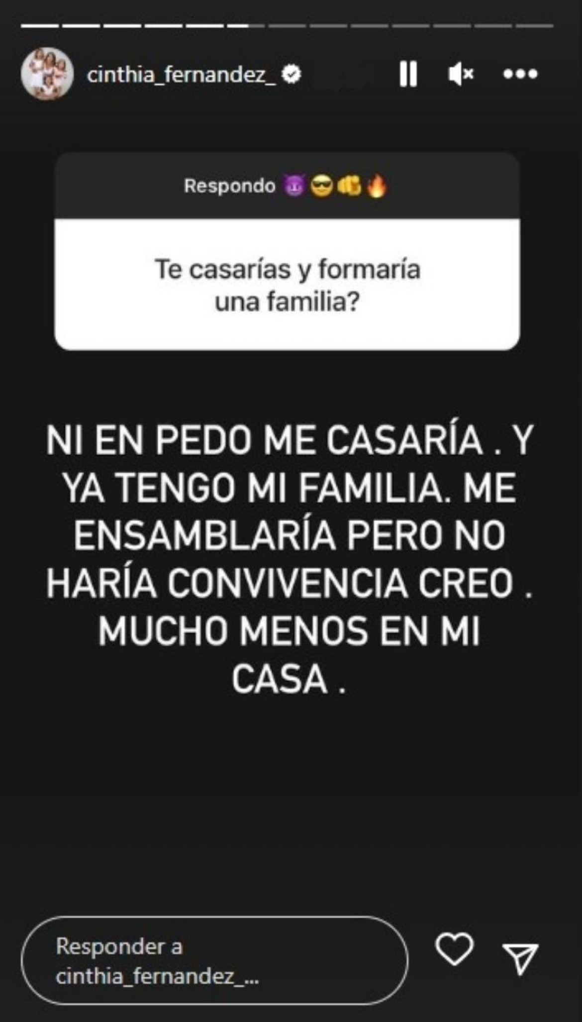 Las historias de Cinthia Fernández. Foto: Instagram.