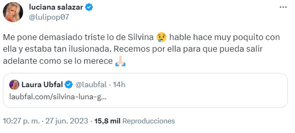 Las buenas vibras para Silvina Luna. Foto: Instagram.