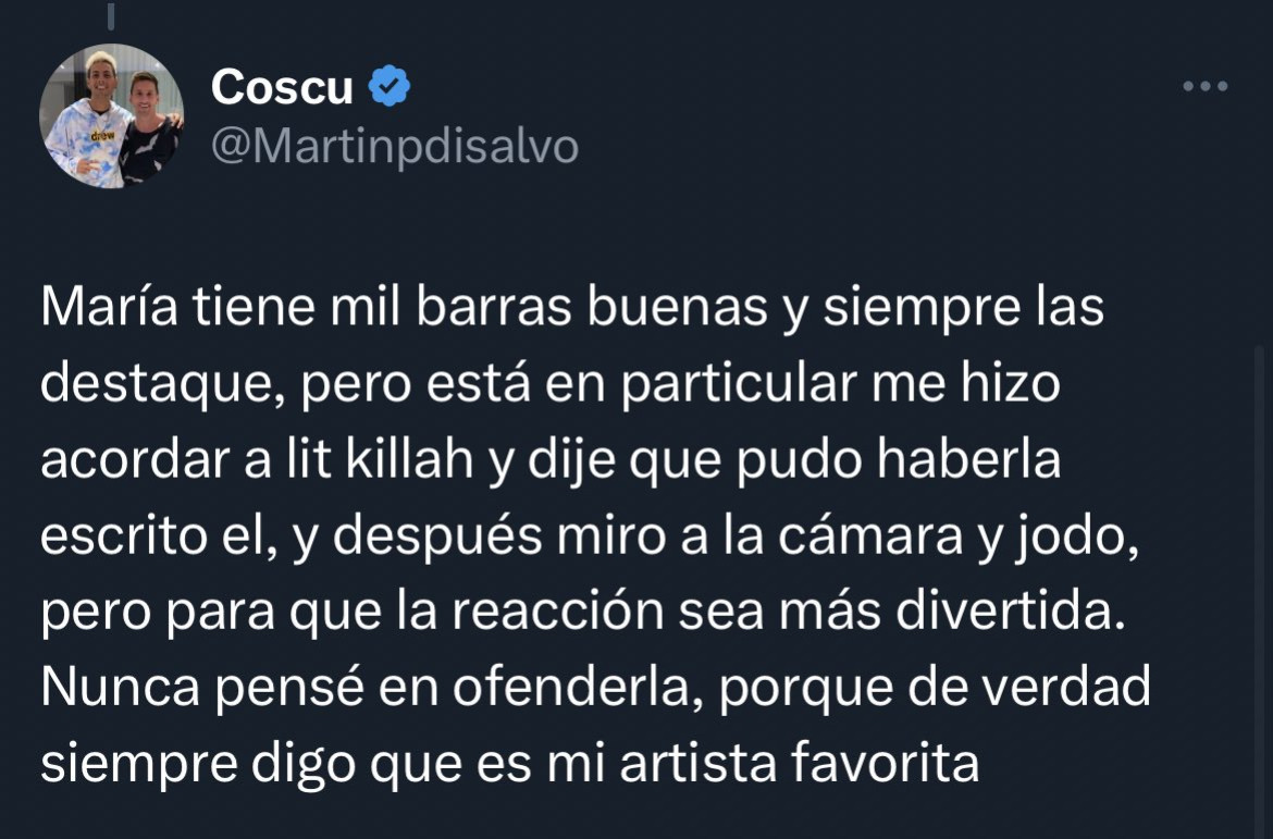 Disculpas de Coscu. Fuente: Twitter (@Martinpdisalvo).