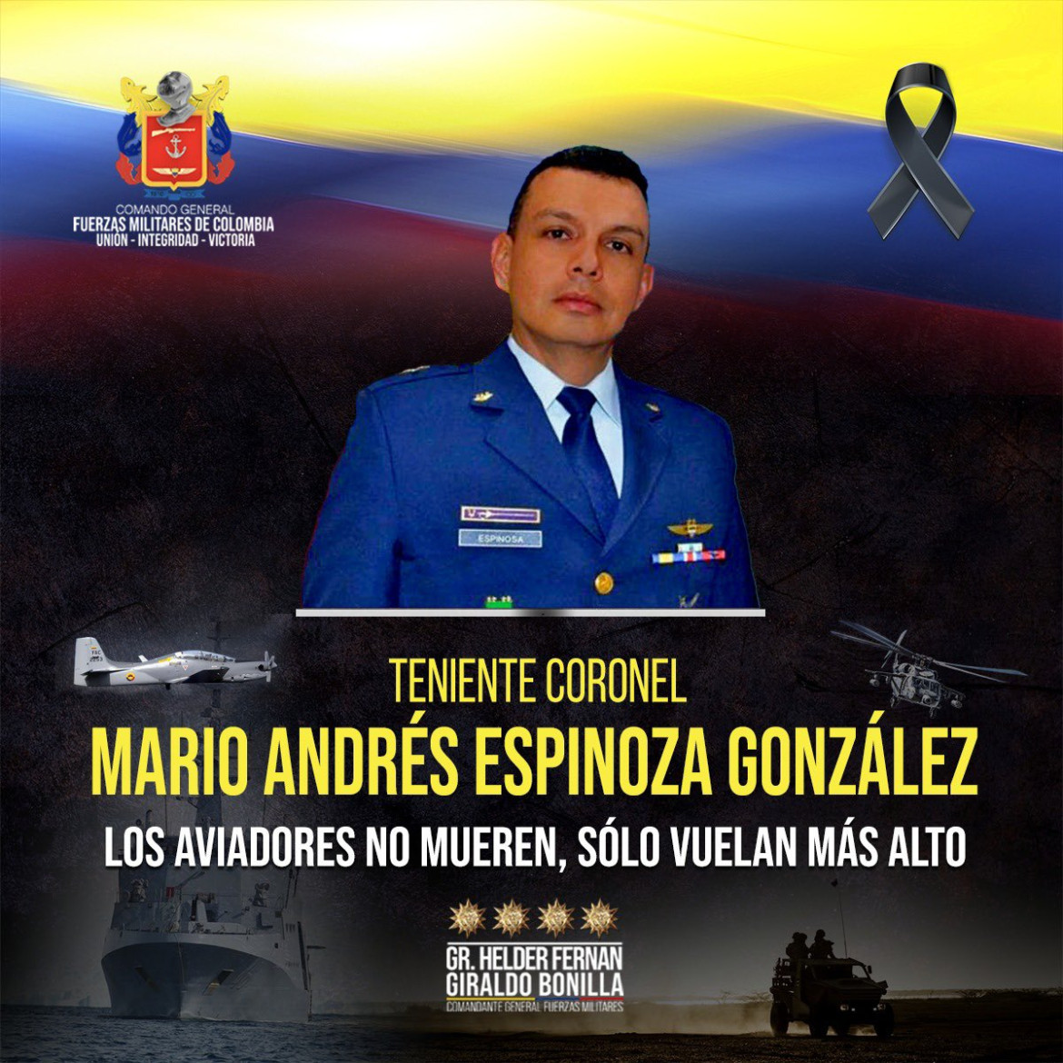 El mensaje de despedida a Mario Andrés Espinoza González, fallecido en el accidente de avión. Foto: Twitter.