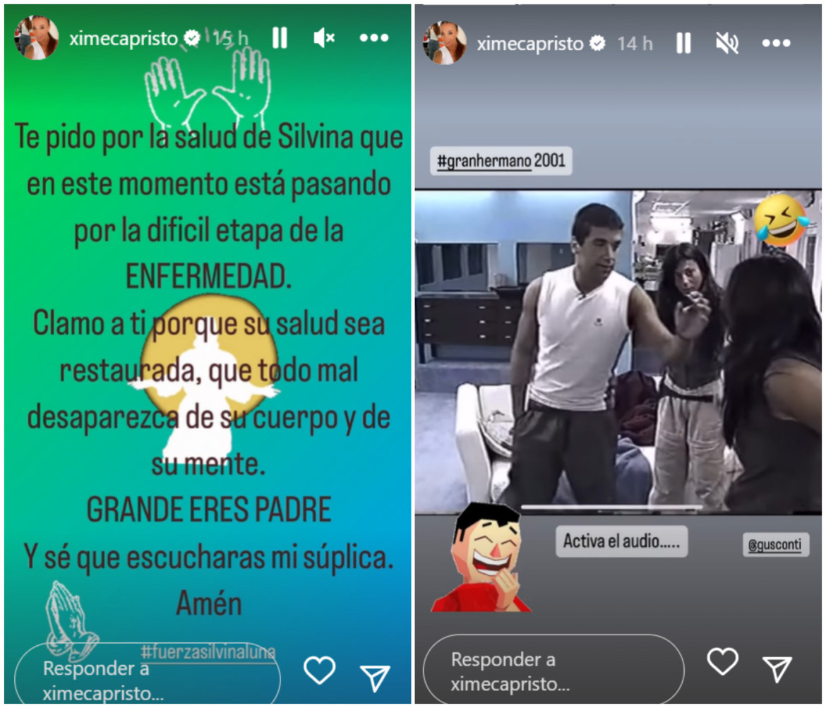 Las historias de Capristo pidiendo por Silvina. Fotos: Instagram.