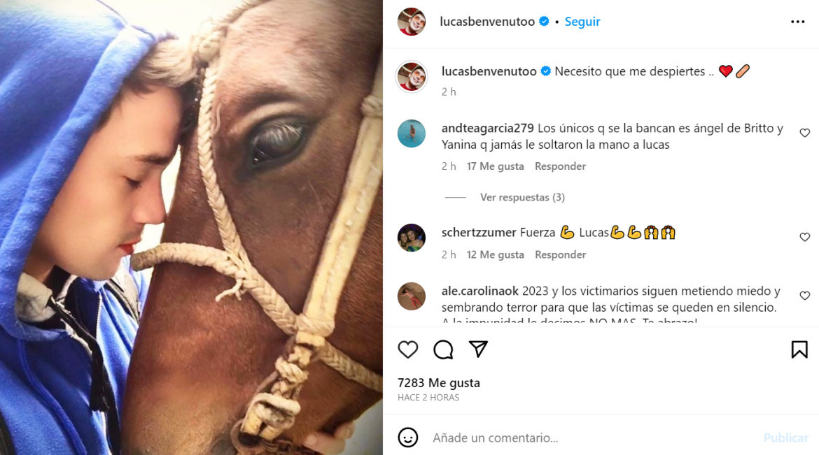 La desgarradora publicación de Lucas Benvenuto. Foto: Instagram.