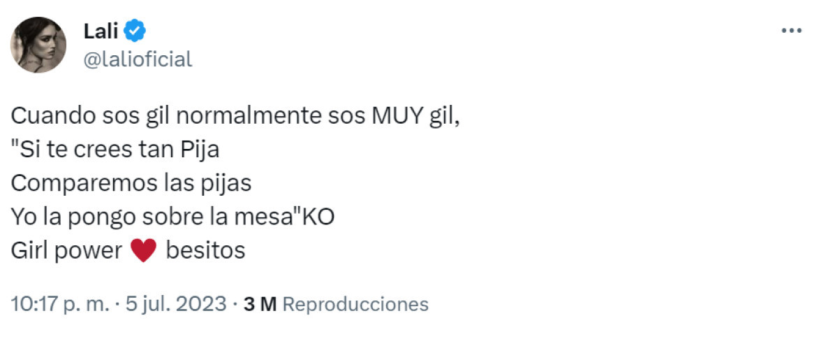 El posteo de Lali Espósito. Foto: Twitter.