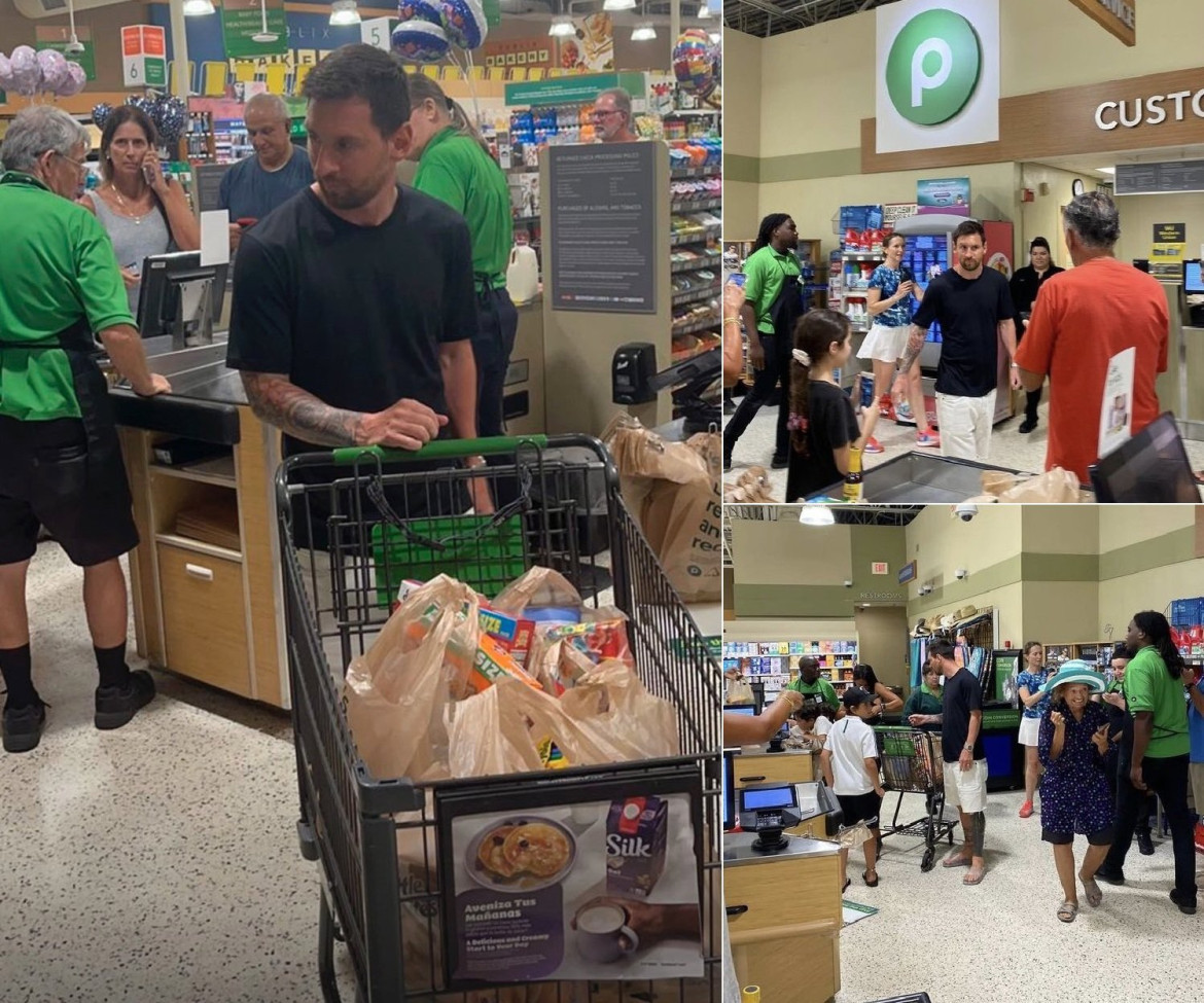 Lionel Messi y su familia en un supermercado de Miami.