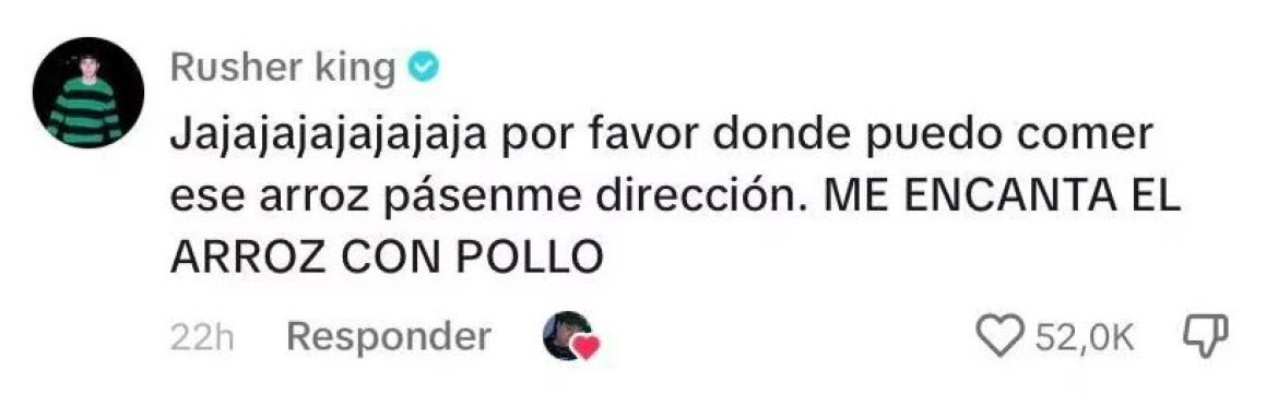 La respuesta de Rusherking a la invitación del arroz con pollo. Foto: captura de TikTok.