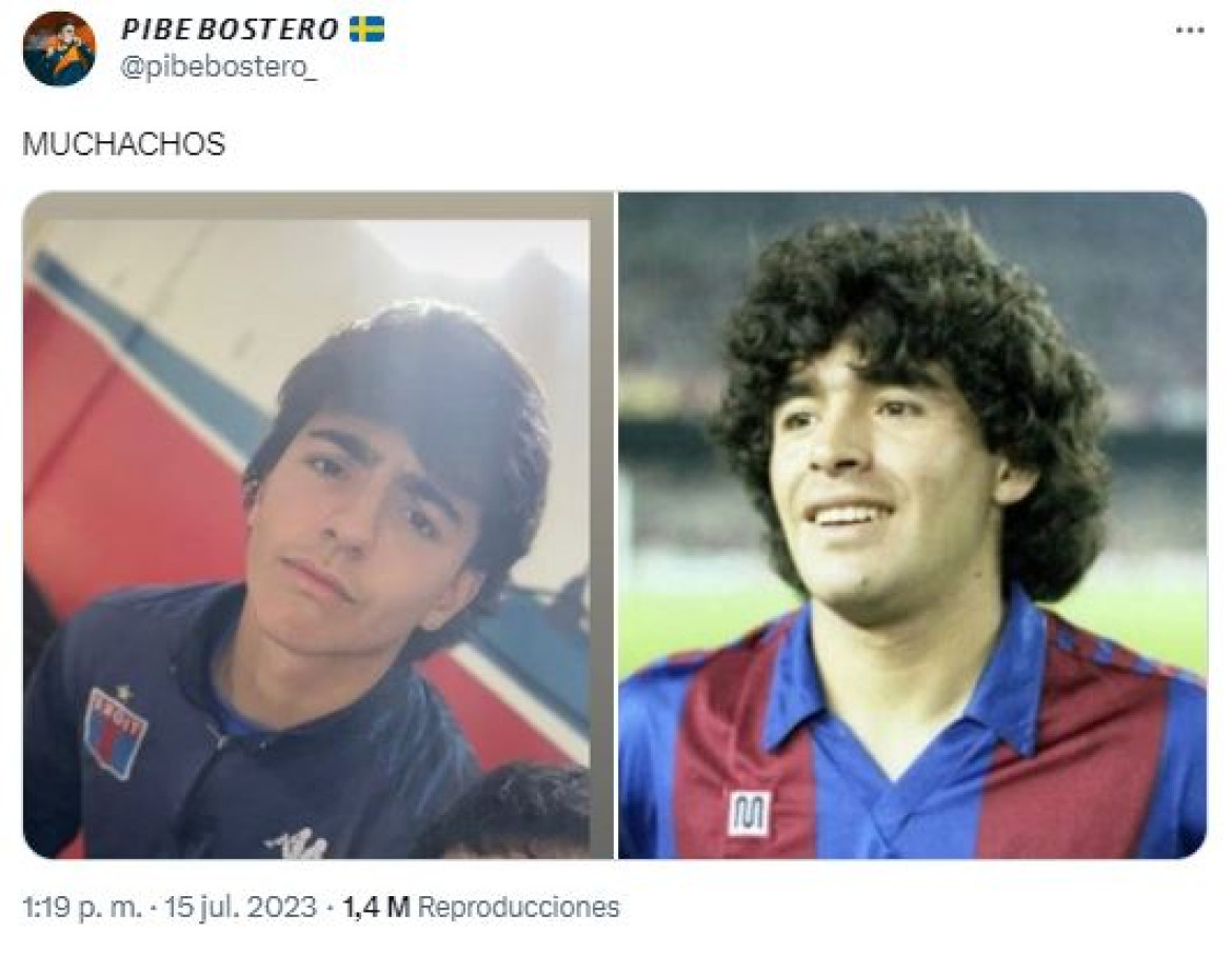 La publicación del gran parecido físico entre Benjamín Agüero y su abuelo Diego Maradona. Foto: Twitter captura de pantalla.