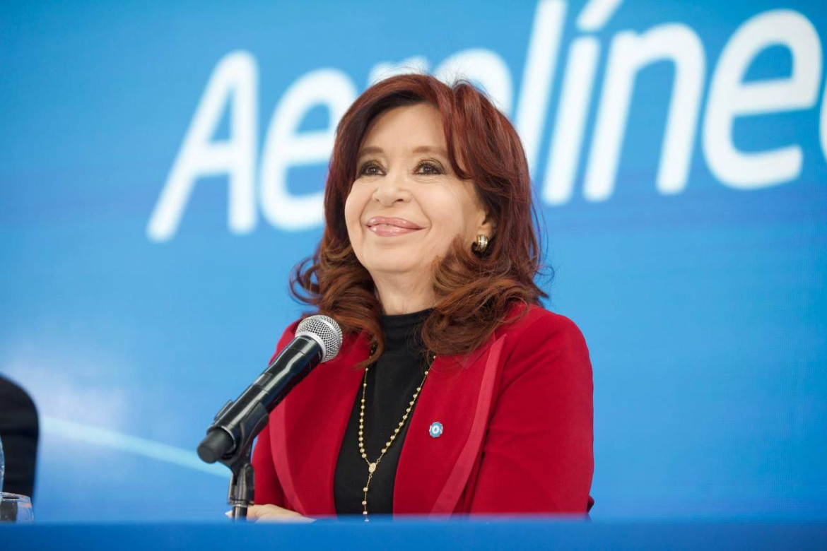 Cristina Kirchner en el acto de Aerolíneas Argentinas.