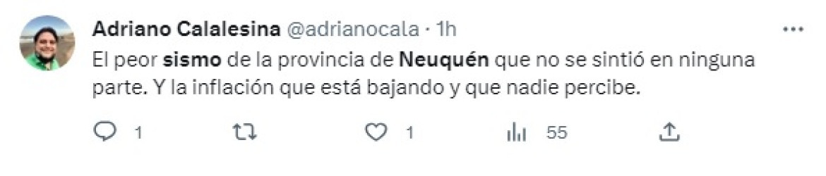 Indignación por las alertas sobre el sismo en Neuquén. Fuente: Twitter.