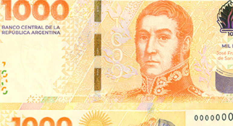 El nuevo billete de $1.000 con la imagen de José de San Martín. Foto: NA.