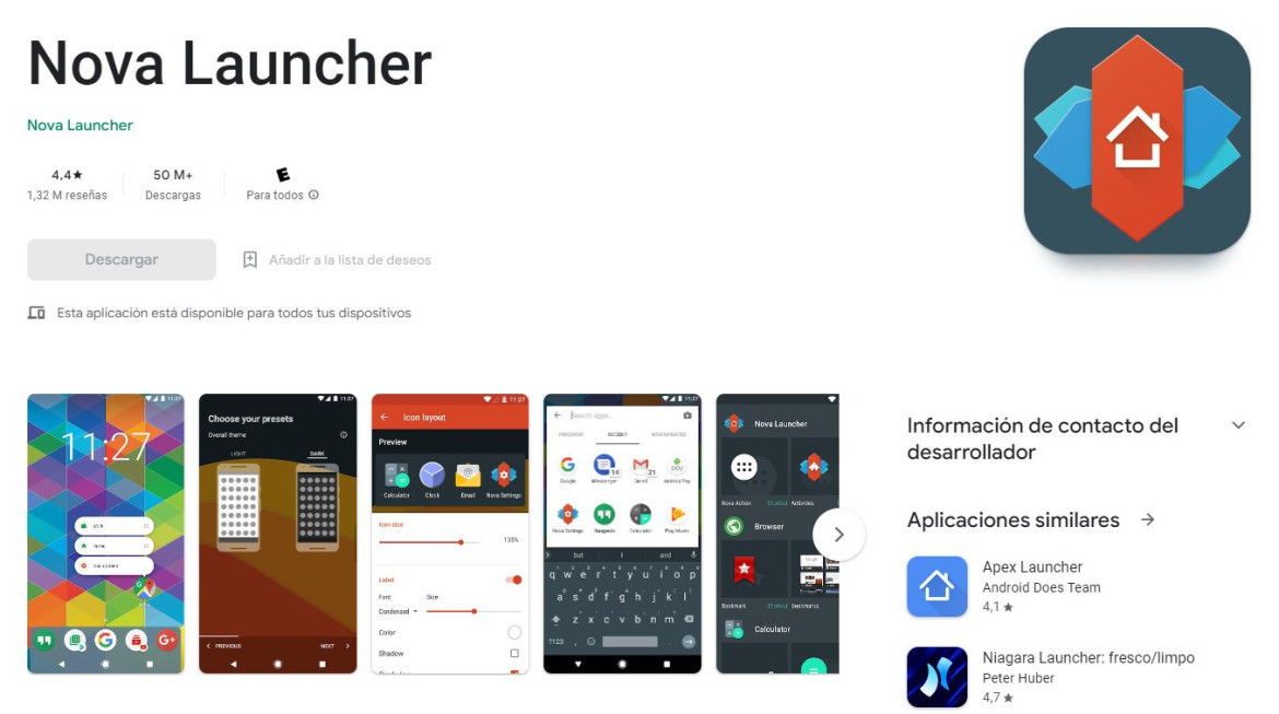 Nova Launcher, la app para modificar el logo de WhatsApp. Foto: captura de pantalla.