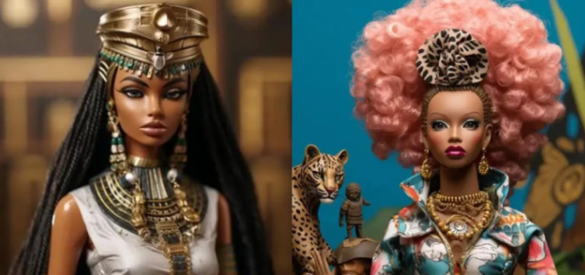 Barbie de Egipto y de Congo, según la inteligencia artificial. Captura Twitter: @ Midjourney