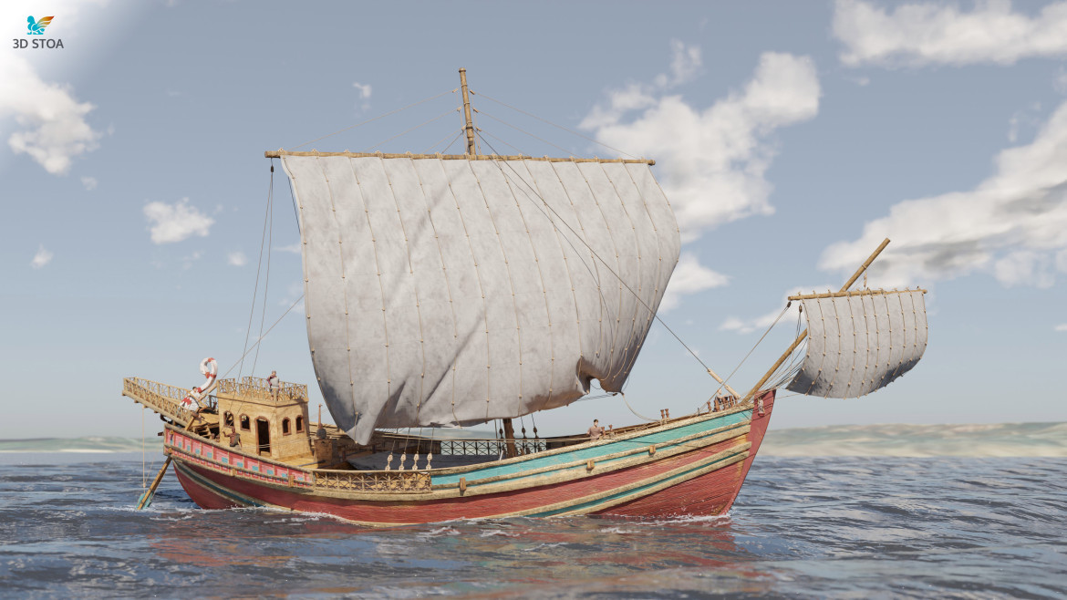 Reconstrucción digital de una nave oneraria romana del siglo II. Foto: 3D Stoa.