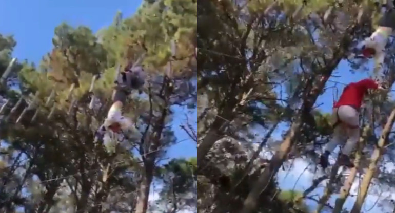 Dramático rescate de una niña de 11 años que quedó colgada a 10 metros de altura. Foto: Captura de pantalla.