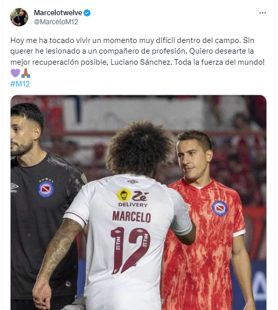 El mensaje de Marcelo tras la lesión de Luciano Sánchez. Foto: Captura de pantalla Twitter.