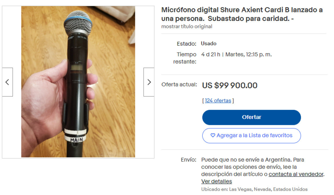 Subastan en Ebay el micrófono viral de Cardi B. Foto: Captura de pantalla