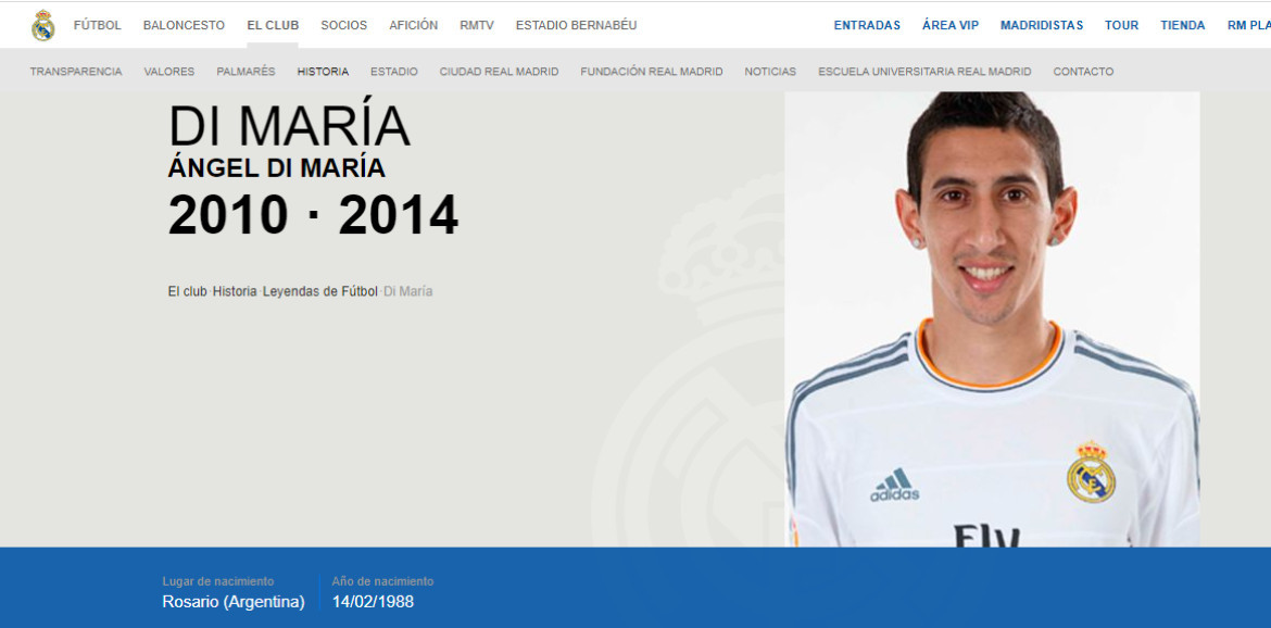 Di María. Foto: web oficial del Real Madrid