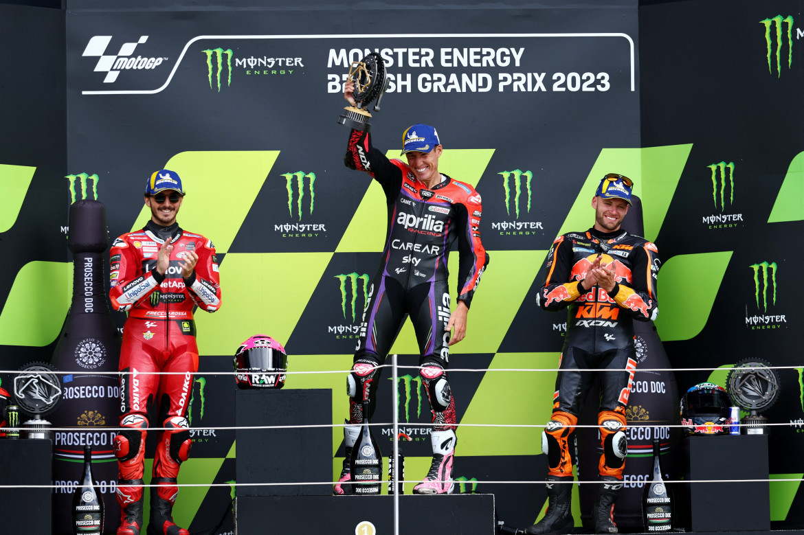 El podio del Gran Premio de Gran Bretaña. Foto: Reuters.