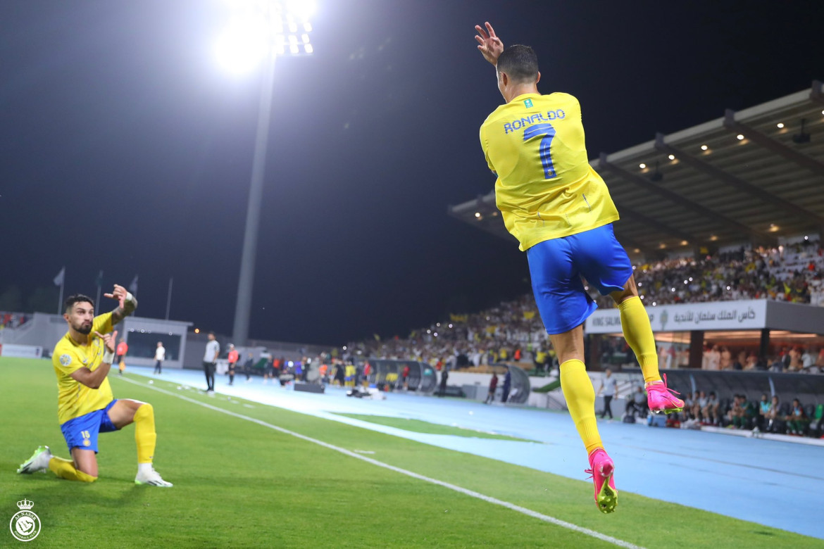 Festejo de Cristiano Ronaldo para el Al Nassr por la de Copa Árabe de Campeones. Foto: @AlNassrFC_EN.