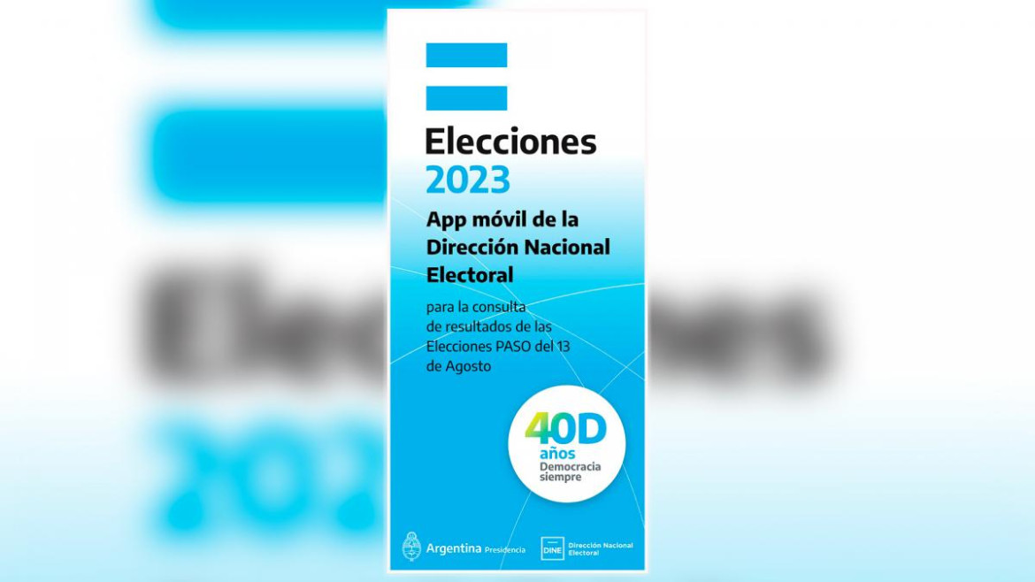 Aplicación para seguir resultados de las PASO 2023, de DINE. Foto: DINE.