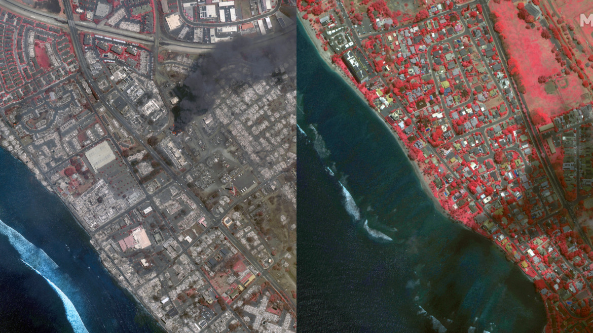 Imágenes satelitales del desastre del incendio en Hawái. Foto: Reuters.