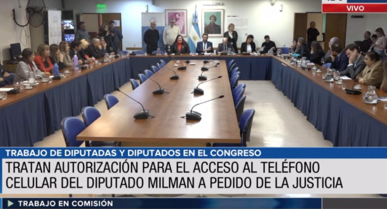Diputados: Asuntos Constitucionales avaló autorizar a la jueza Capuchetti a investigar el celular del diputado Milman. Foto: Captura de pantalla.