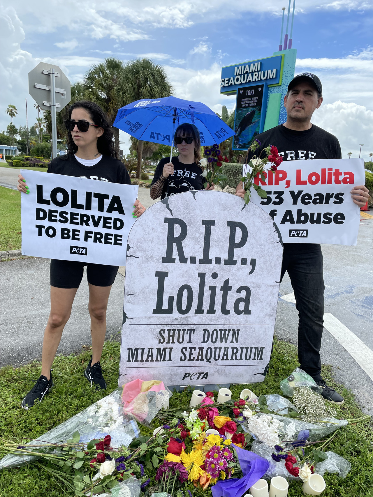 Activistas protestan por la muerte de Lolita.  Foto: Twitter PETA
