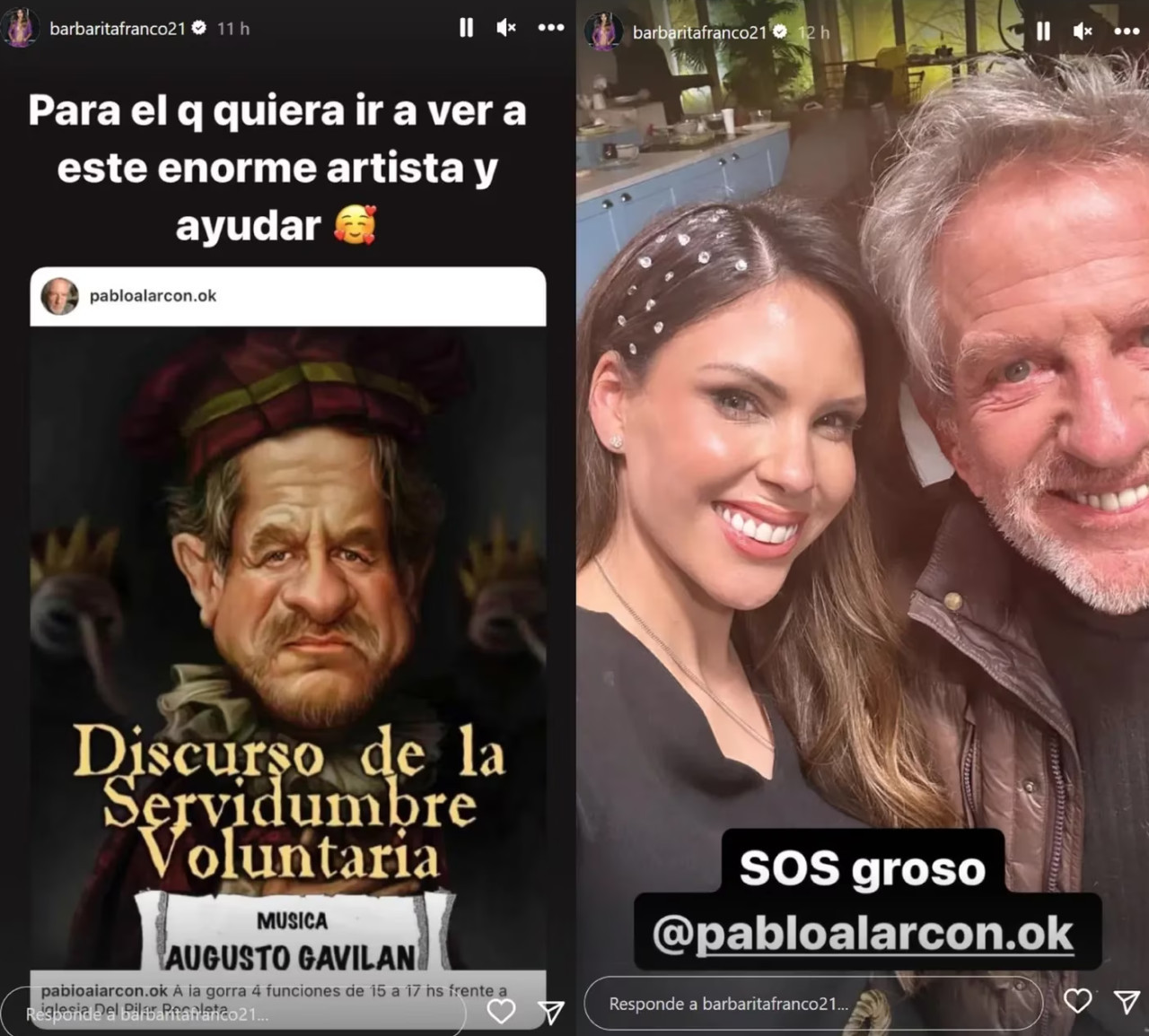 Barby Franco ayudó a Pablo Alarcón. Fotos: Instagram.