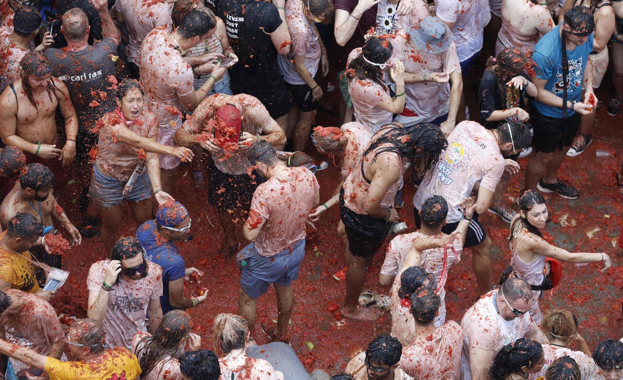 Tomatina en Buñol. Foto: EFE.