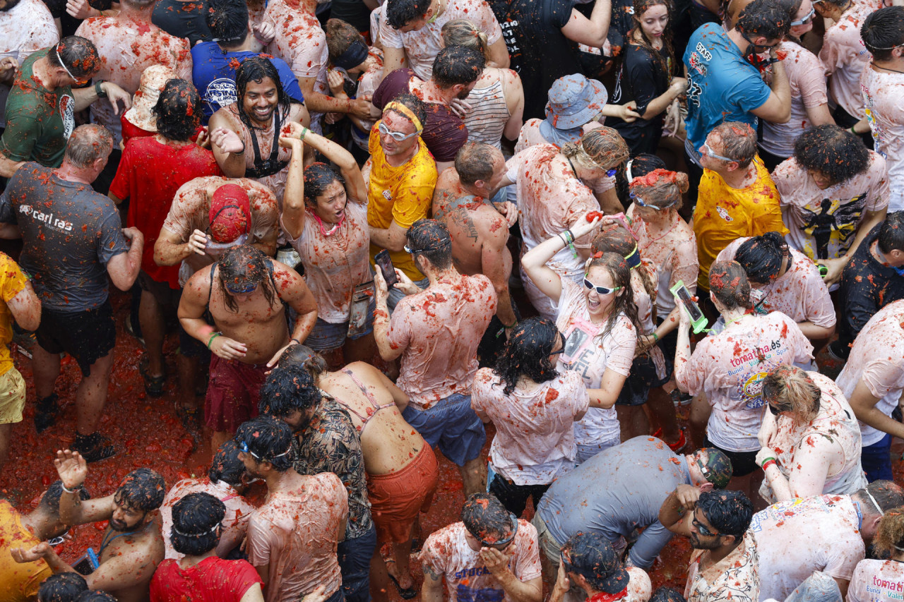 Tomatina en Buñol. Foto: EFE.