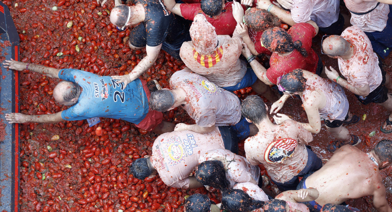 Tomatina en Buñol. Foto: EFE.