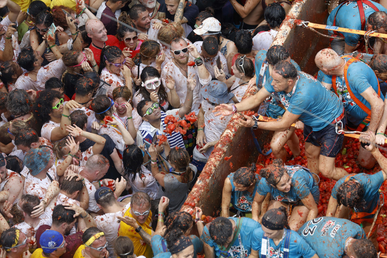 Tomatina en Buñol. Foto: EFE.