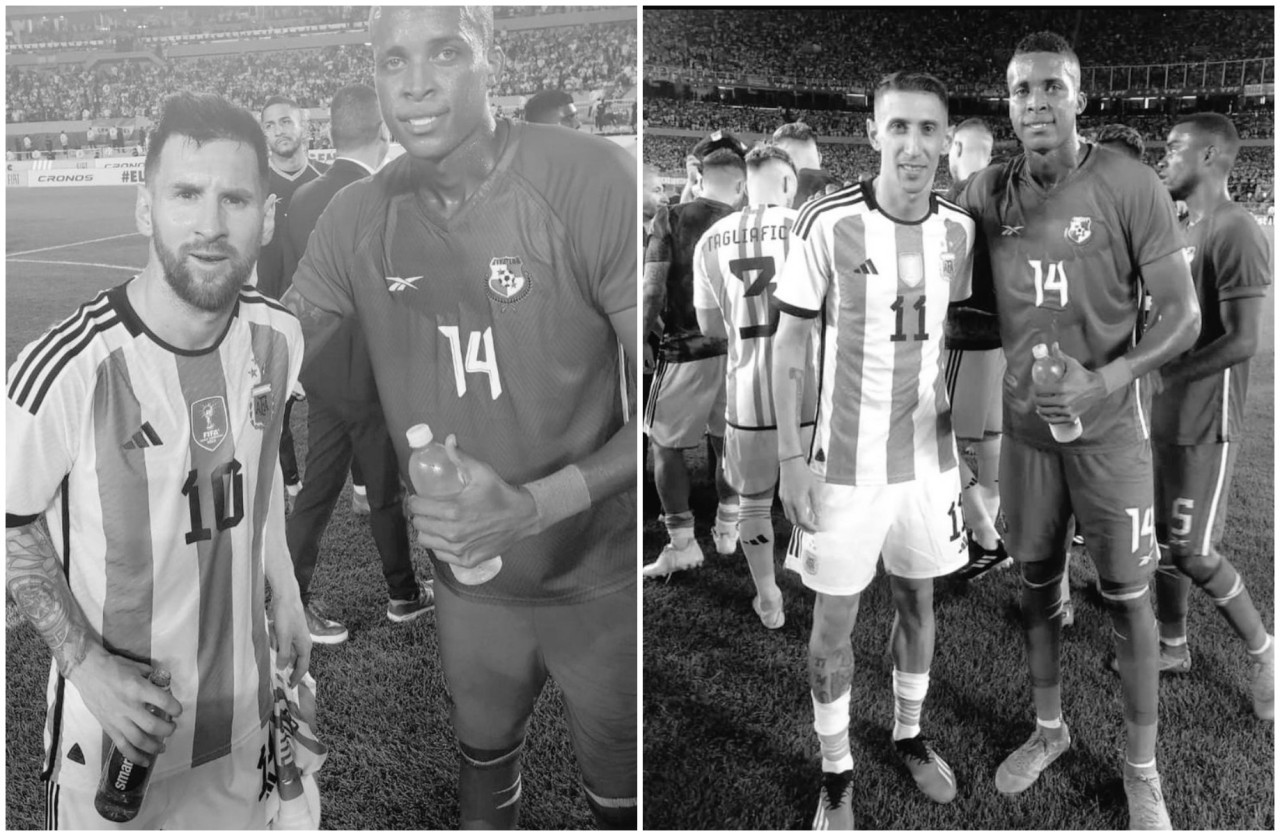 Gilberto Hernández con Messi y Di María. Fotos: Twitter/crvnoticias - elgio507
