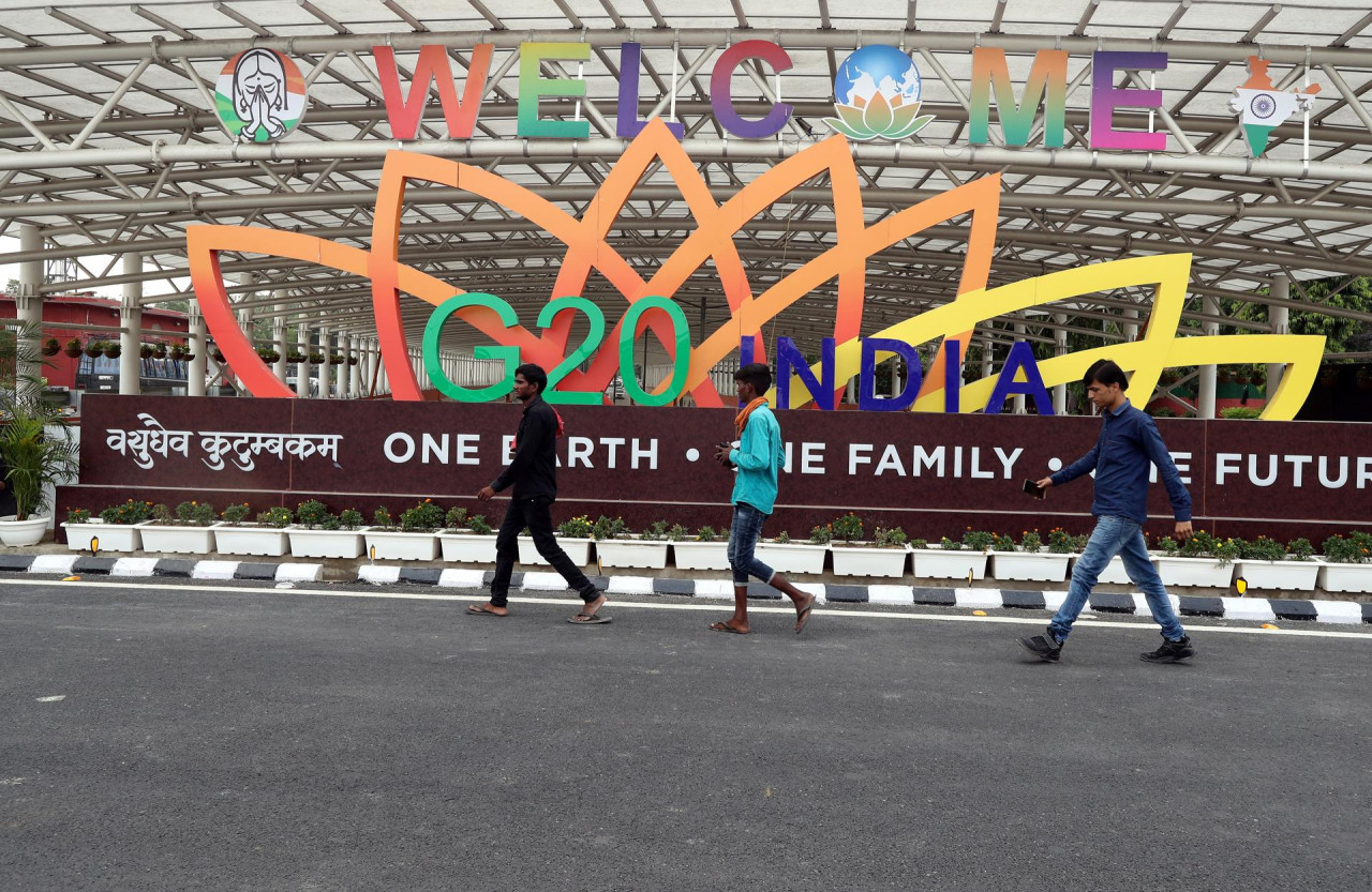 Preparativos en Nueva Delhi para la cumbre del G20. Foto: EFE