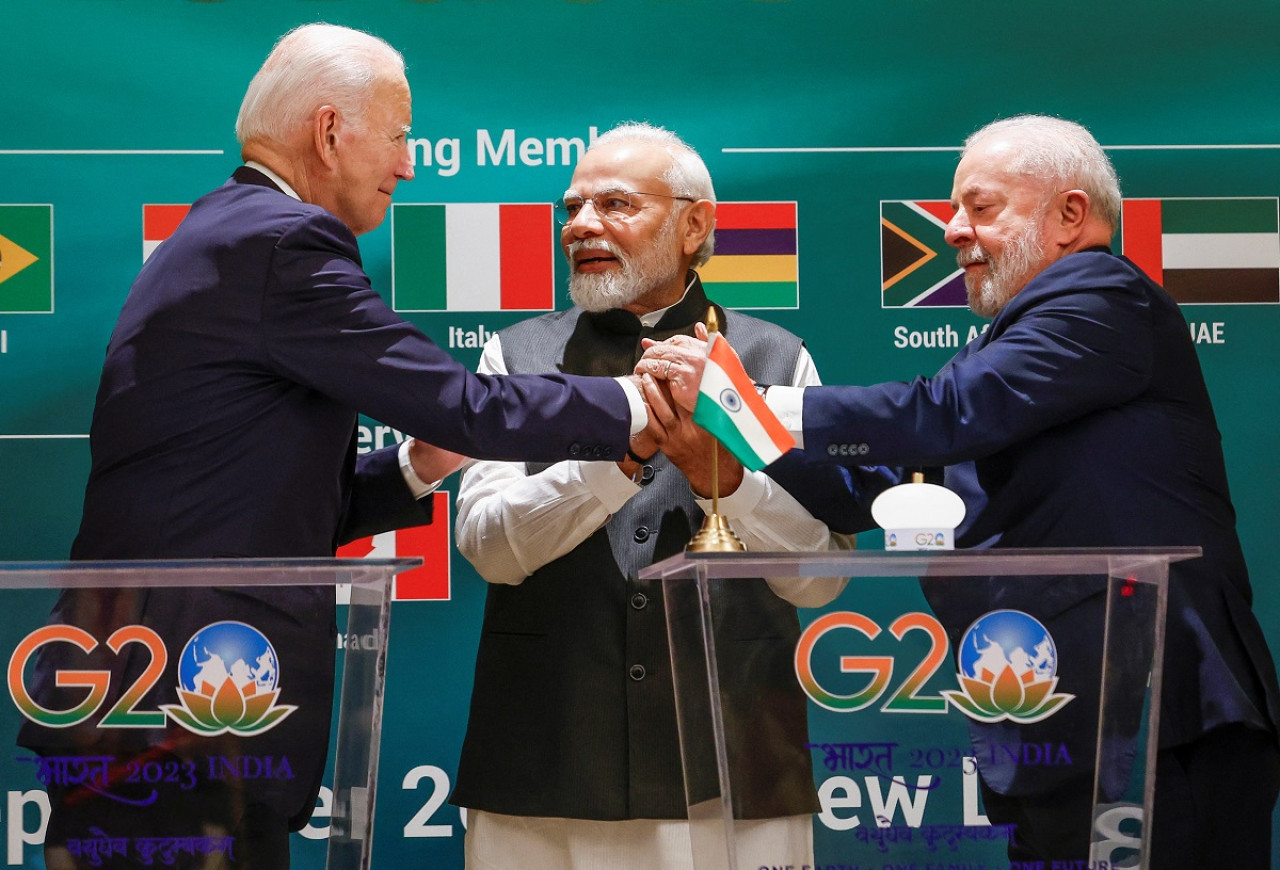 Joe Biden, Narendra Modi y Lula da Silva en una nueva cumbre del G20. Foto: Reuters.