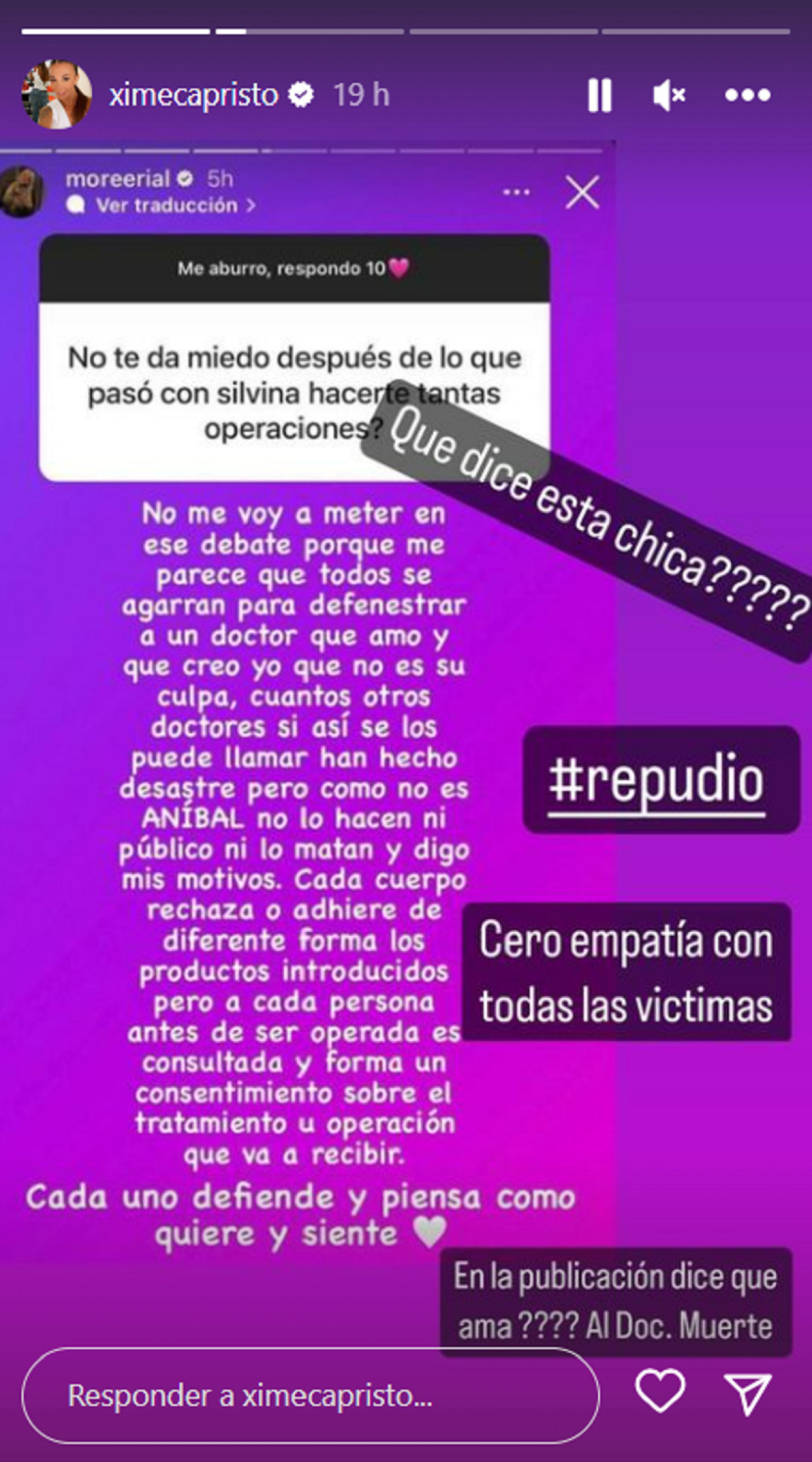 Fuerte repudio de Ximena Capristo contra More Rial. Foto: Instagram.
