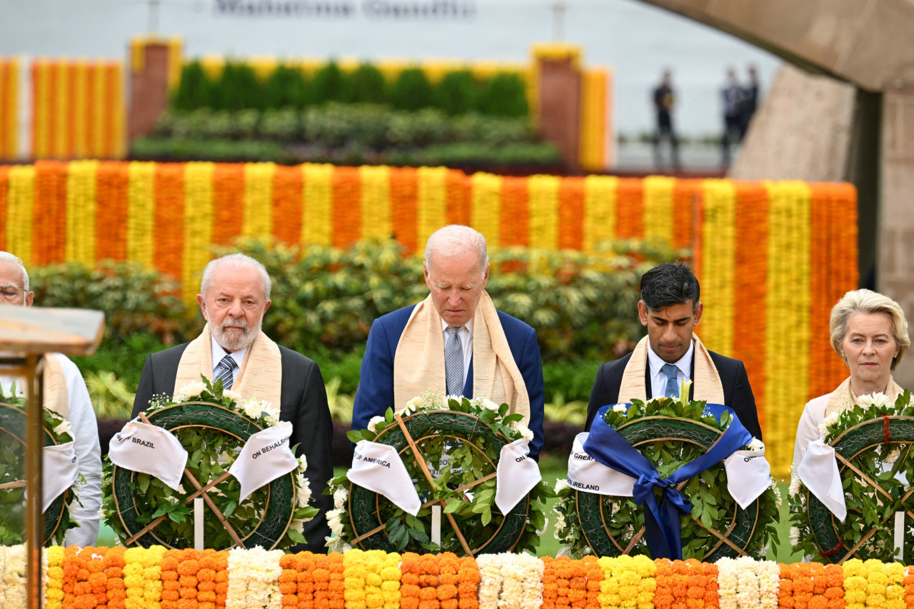 De izquierda a derecha: Lula da Silva, Joe Biden, Rishi Sunak y Ursula von der Leyen en la Cumbre del G20 en India. Foto: Reuters.