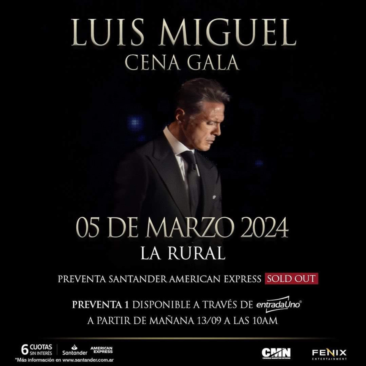 Entradas agotadas para la cena de gala de Luis Miguel en La Rural. Foto: NA.