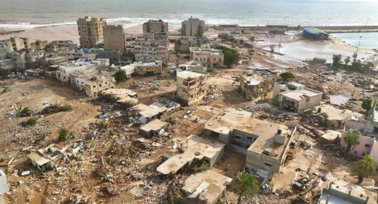 Fuertes inundaciones en Derna, Libia. Foto: EFE.