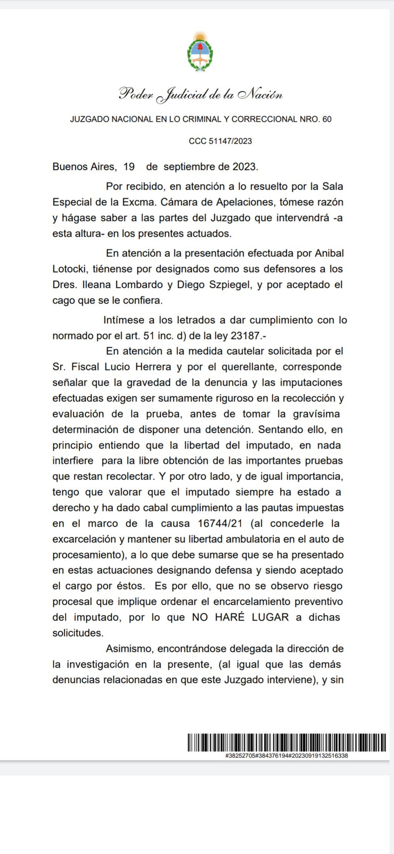 Rechazo de la Justicia al pedido de detención de Aníbal Lotocki.