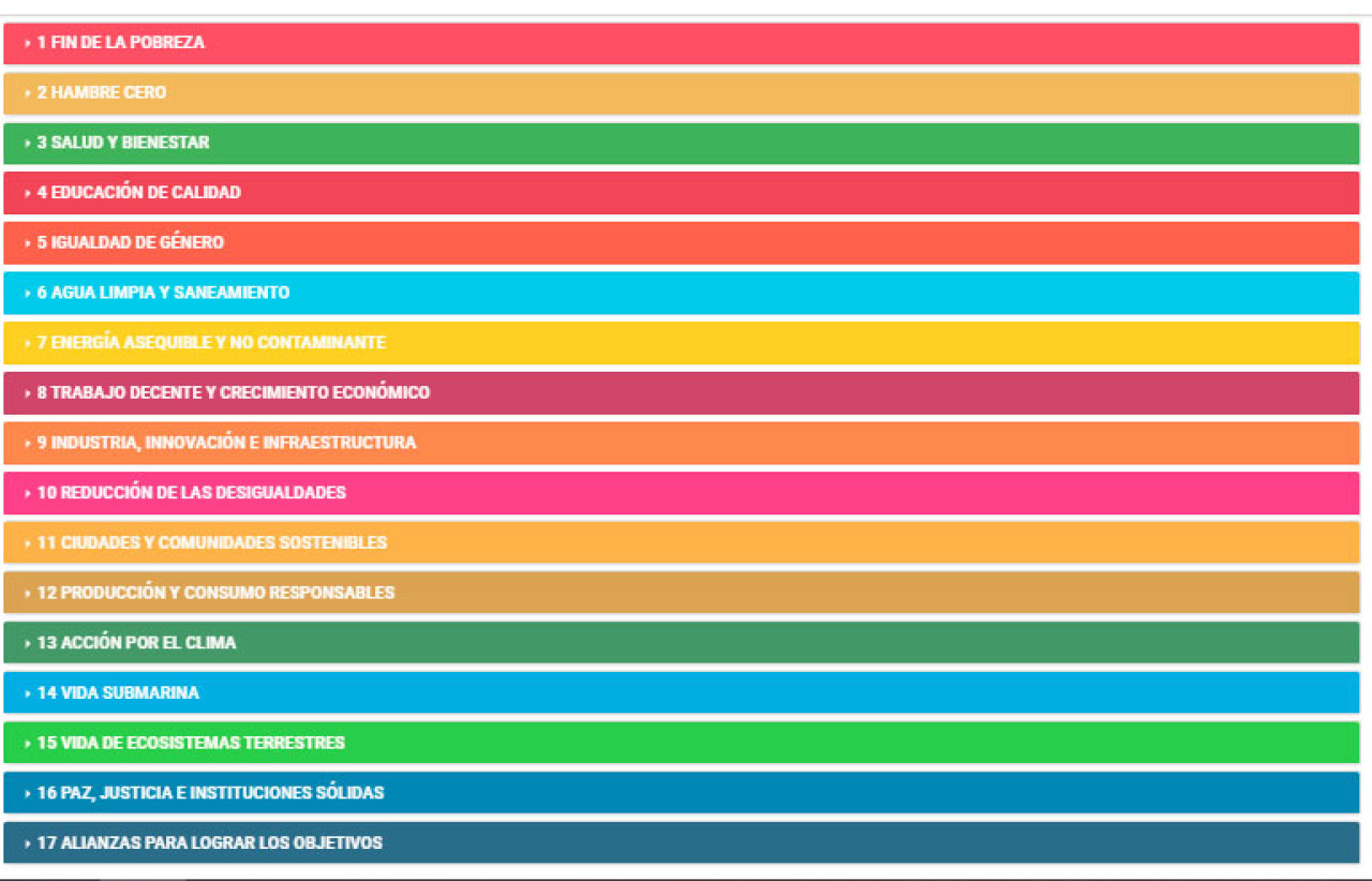 Los 17 ODS de la ONU y los colores que representan a cada uno. Foto: cgcym.org.ar