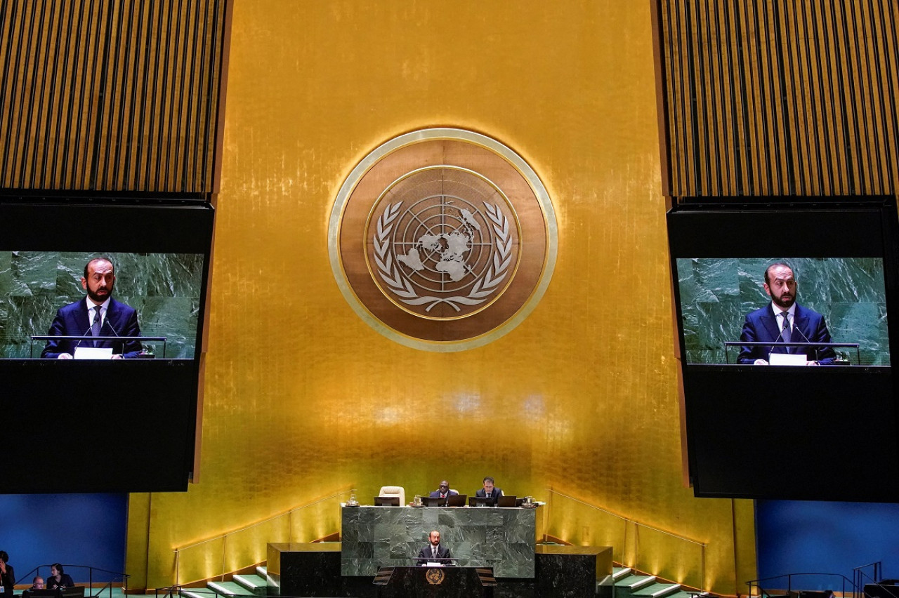 Ararat Mirzoyan en la Asamblea General de la ONU. Foto: Reuters.