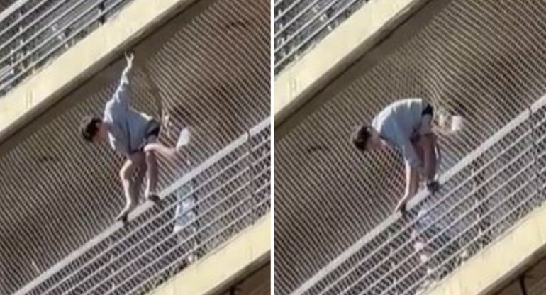 El desesperado rescate de un niño que quedó colgado del balcón de un décimo piso. Foto: captura de video.