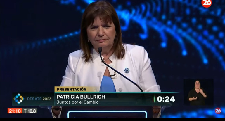 Debate presidencial 2023, Patricia Bullrich. Foto: captura de TV.